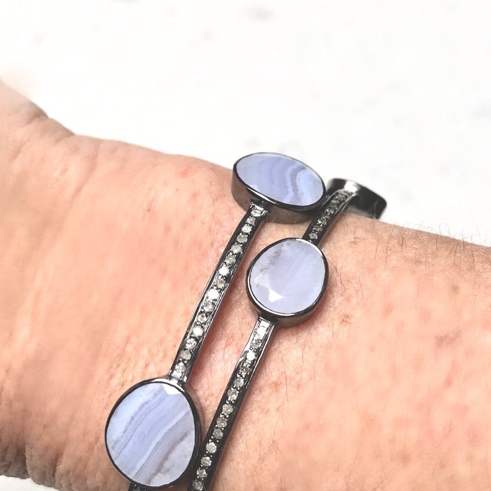 Wow!! Blue Lace Agate and Diamond Bracelets